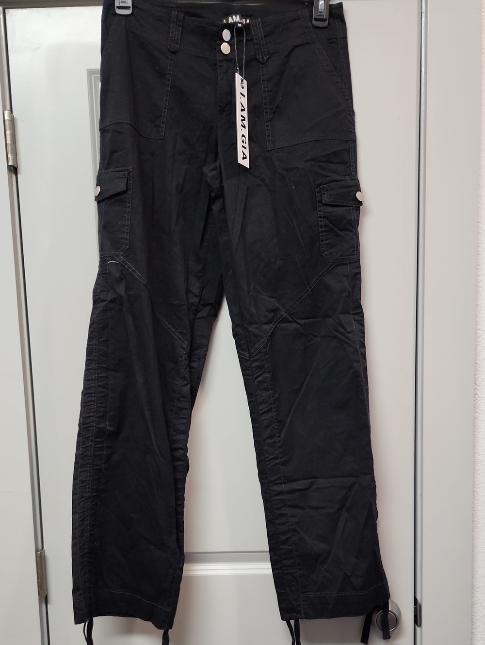 I.AM.GIA Black Cargo Track Pants with Tie Hems